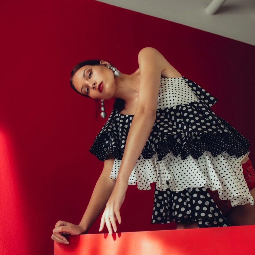 Romance Was Born Black and White Polka Dot Ruffled Blouse